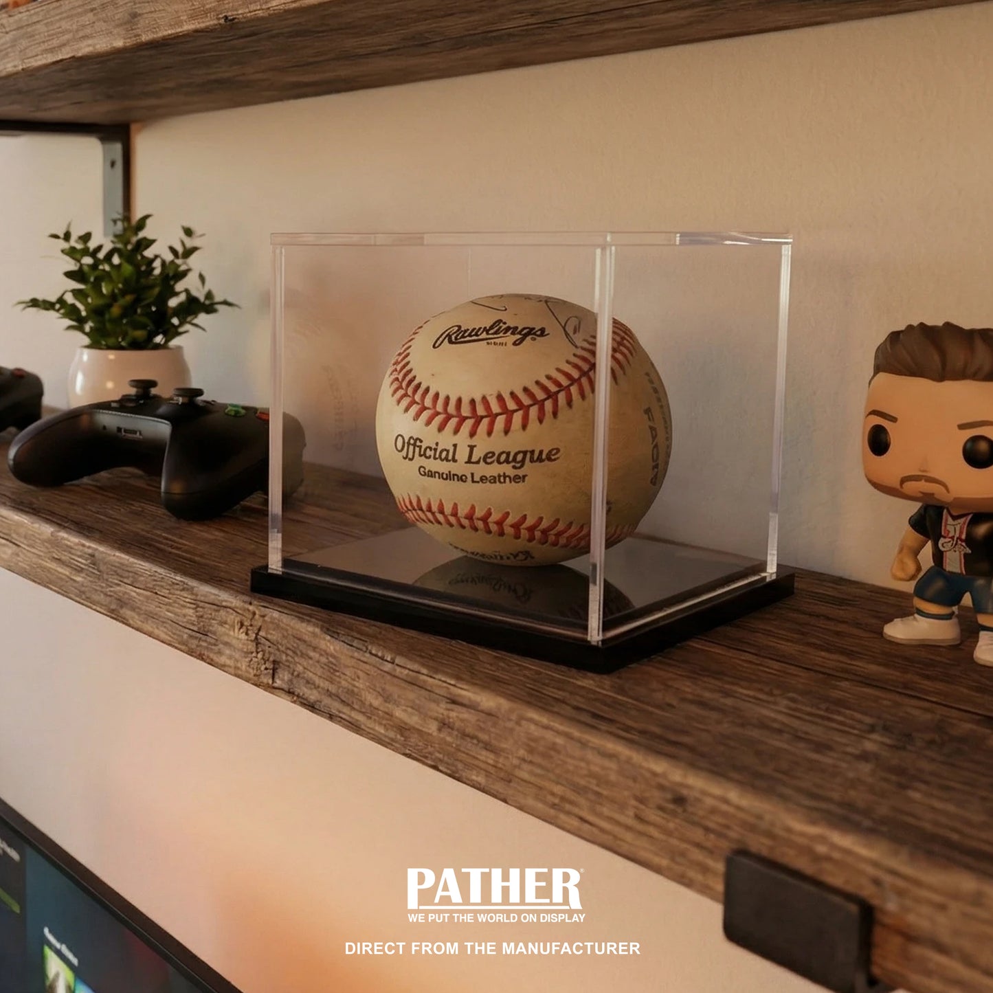 PATHER. Single Baseball Display Case