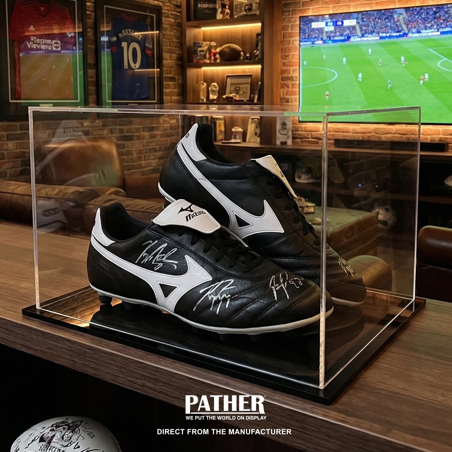 PATHER. Rectangular Display Case - 14"w x 10.5"d x 10"h with Black Base