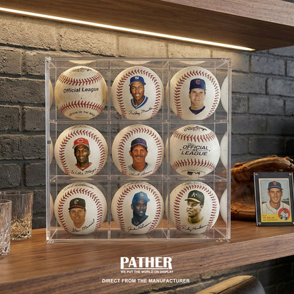 PATHER. Baseball Display Case - 9 Slots