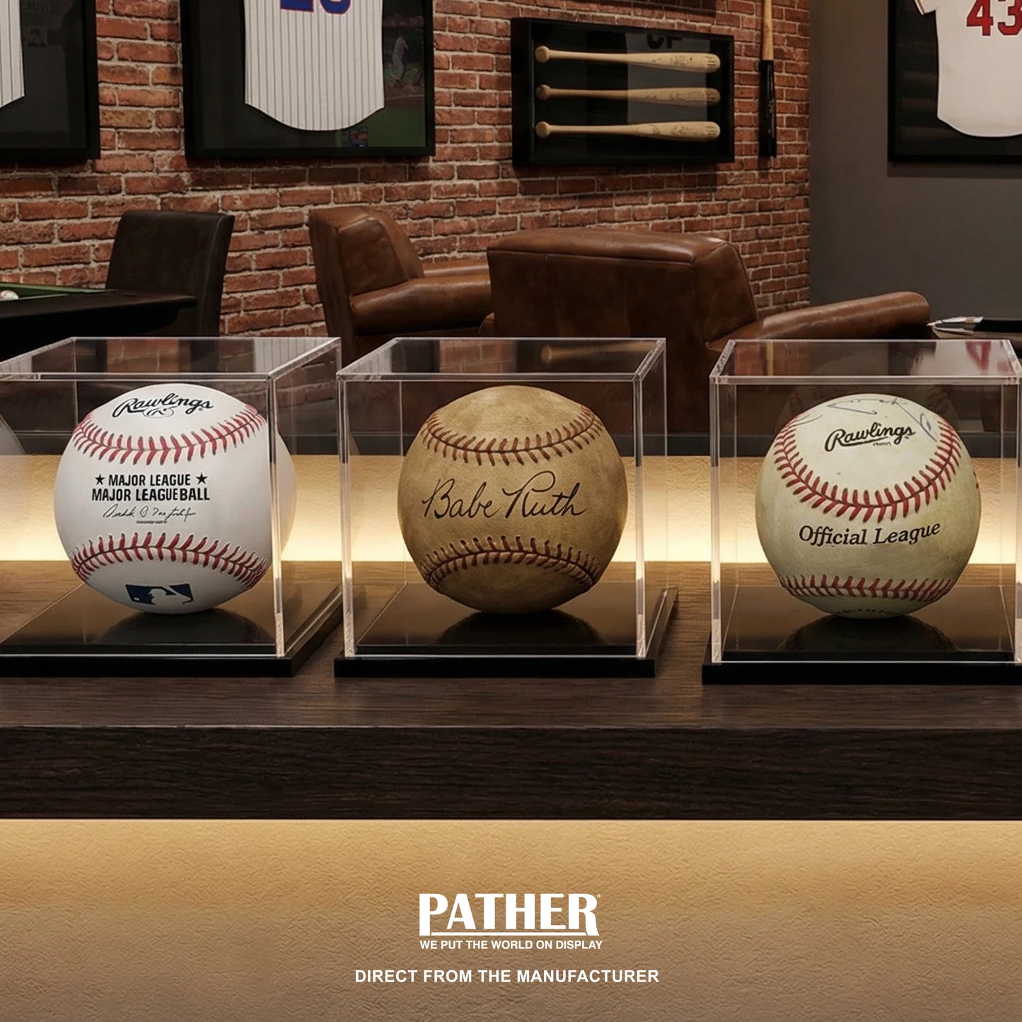 PATHER. Baseball Display Case - 9 Slots