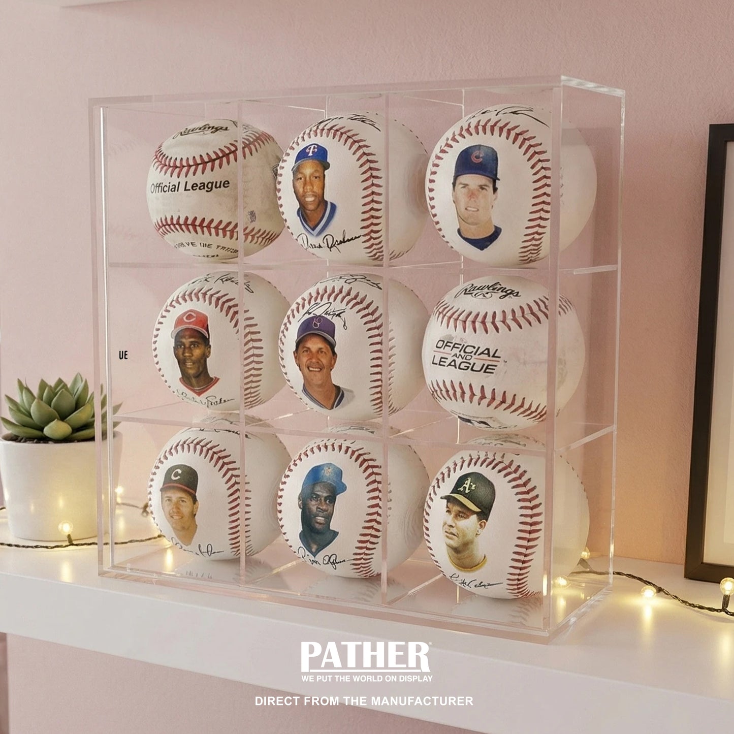 PATHER. Baseball Display Case - 9 Slots
