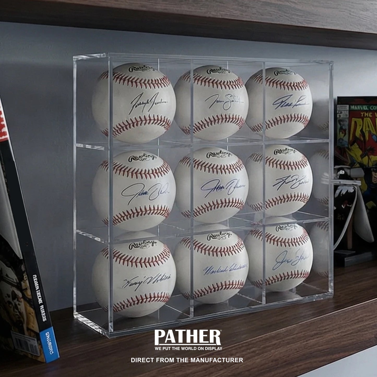PATHER. Baseball Display Case - 9 Slots