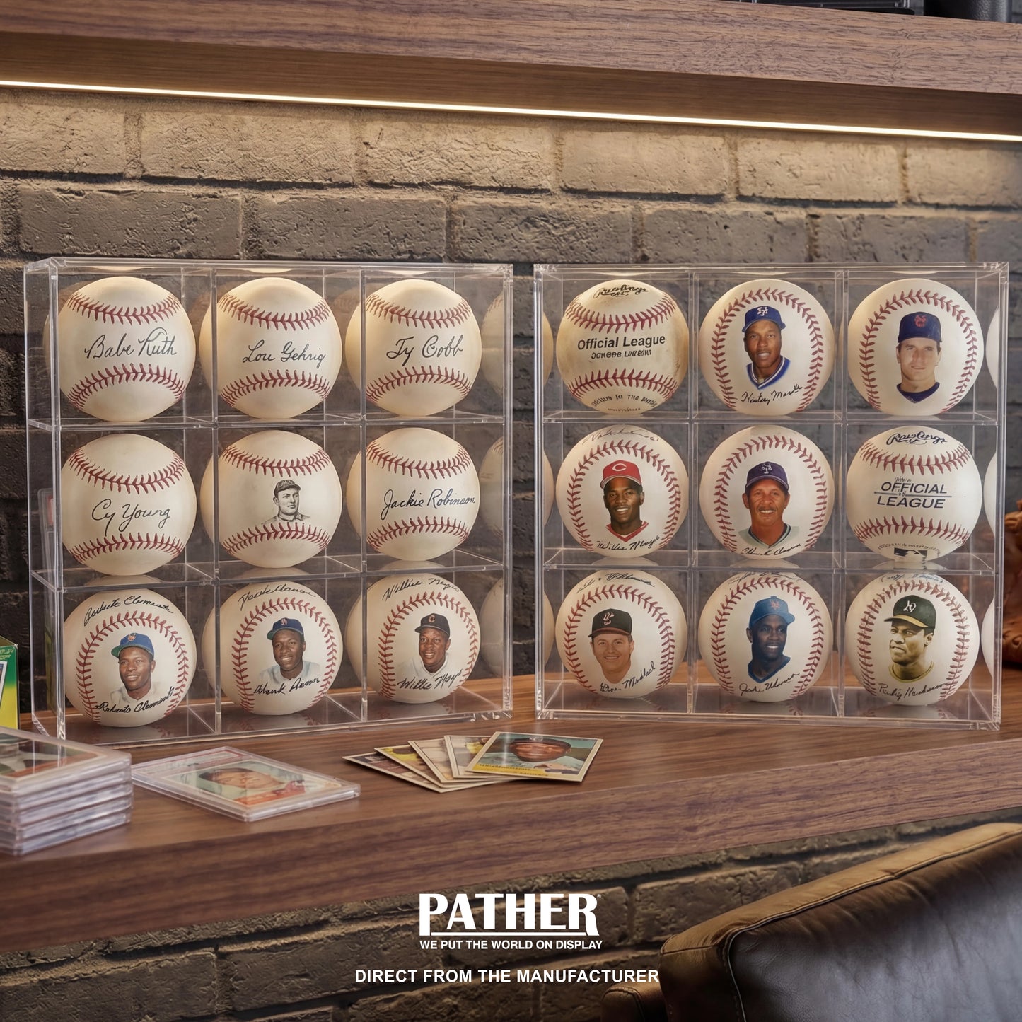 PATHER. Baseball Display Case - 9 Slots