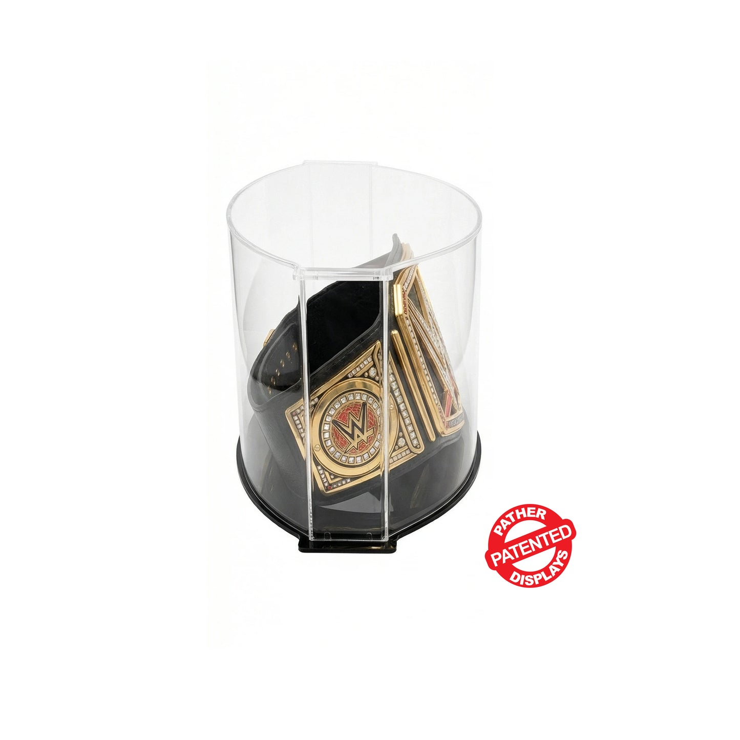 Pather. Patented 12.5in h Large Double Curved Display Case with Black Base