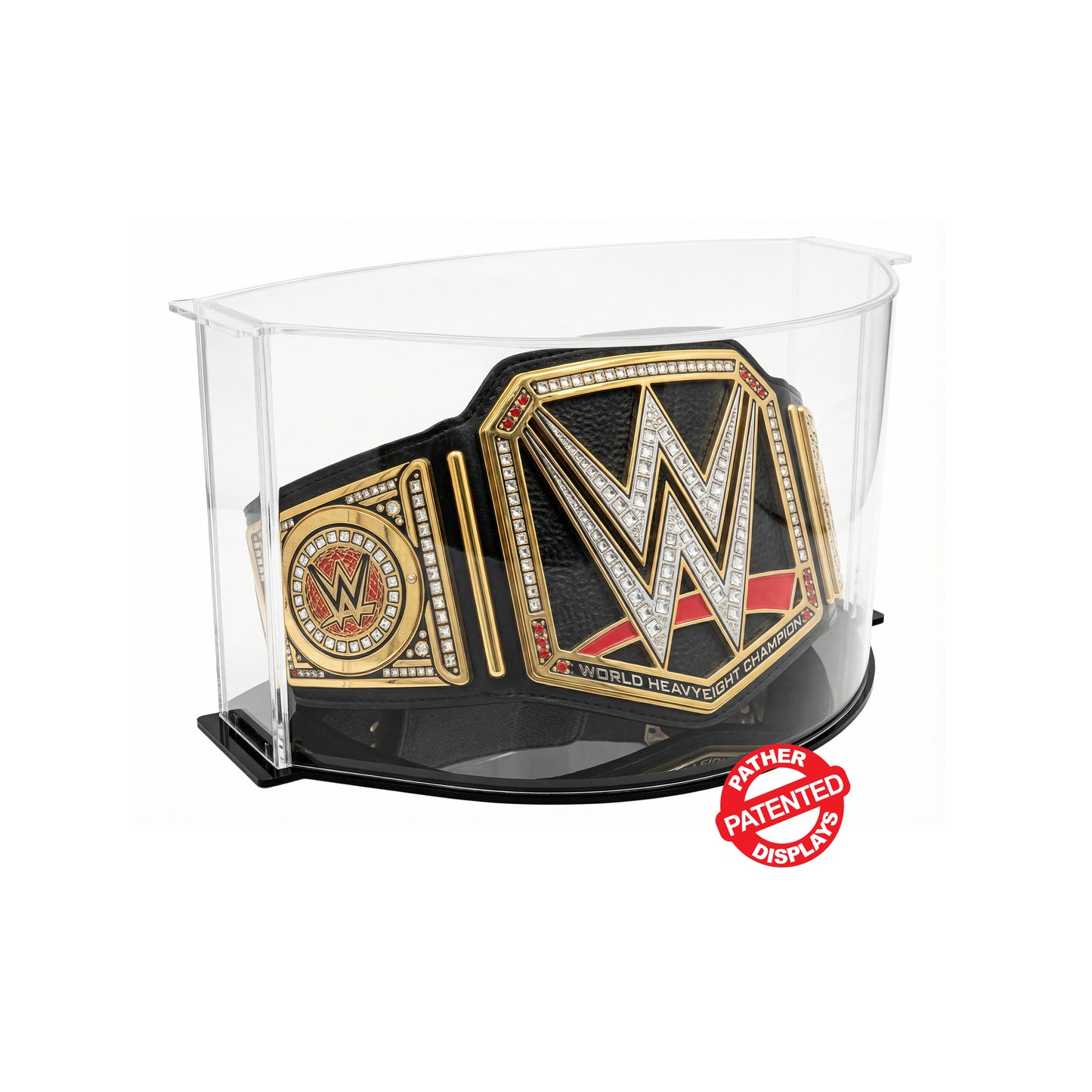Pather. Patented 12.5in h Large Double Curved Display Case with Black Base