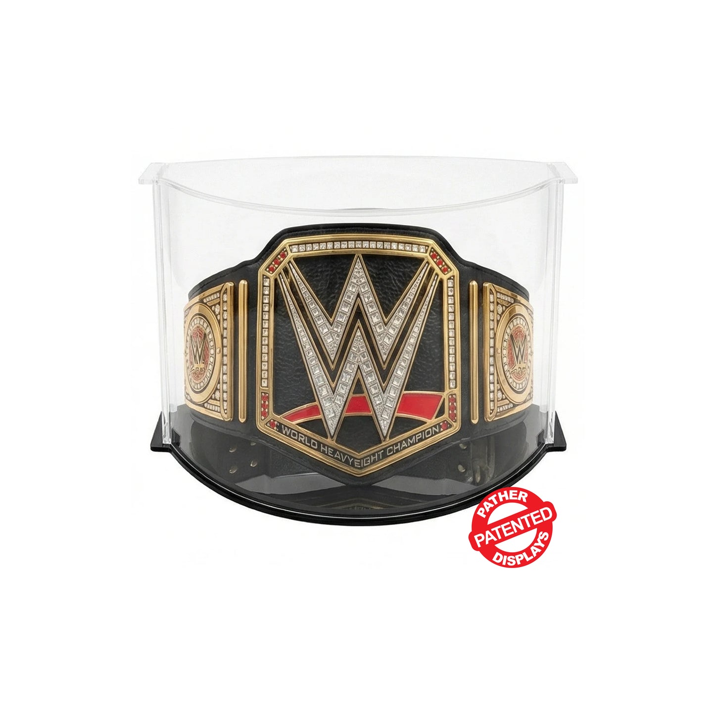 Pather. Patented 12.5in h Large Double Curved Display Case with Black Base